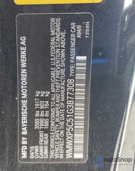 2016 Mini Cooper из США, поврежденный, VIN WMWXP5C51G3B77308